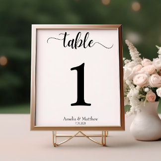 Moderne Minimal Weiß und Schwarz Hochzeit Tischnummer