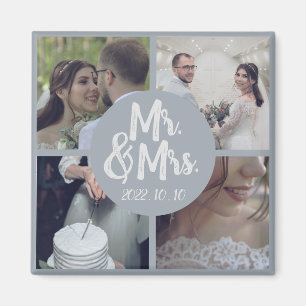Moderne Minimal White Border Wedding Collage Magnet