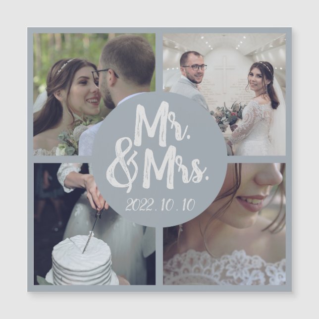 Moderne Minimal White Border Wedding Collage Magnetkarte (Vorderseite)