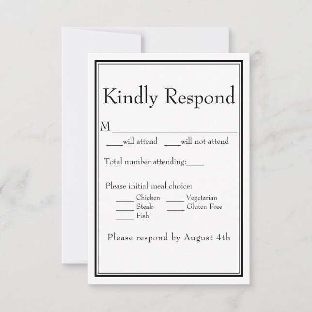Moderne Minimal White Meal RSVP Karte (Vorderseite)