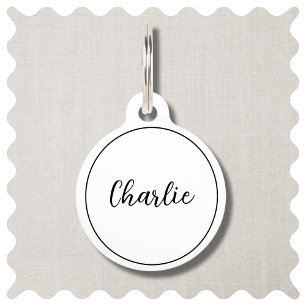 Moderne Minimal White Script Pet Tag Haustiermarke