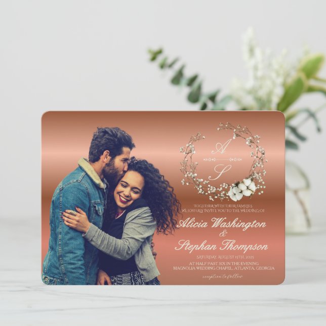 Moderne Minimal Winter Florale Hochzeit Einladung (Stehend Vorderseite)