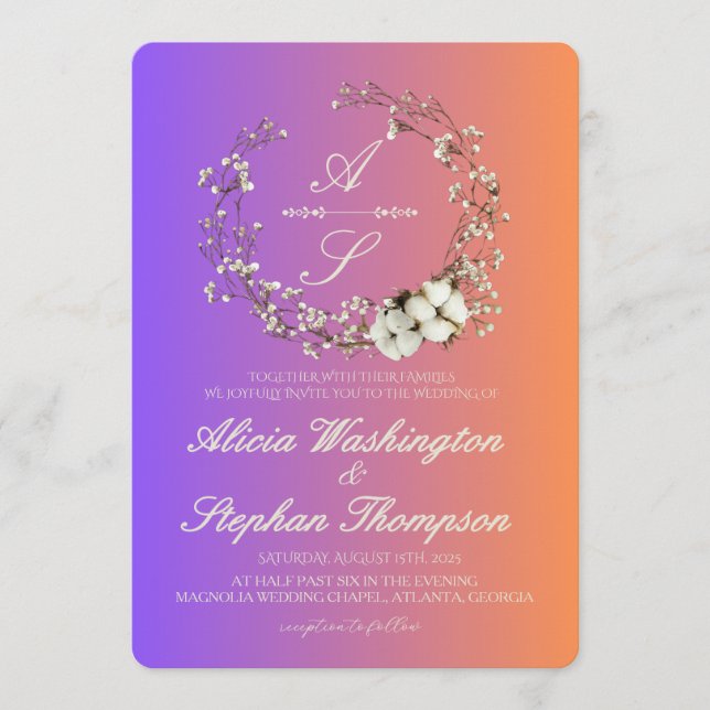Moderne Minimal Winter Florale Hochzeit Einladung (Vorderseite)