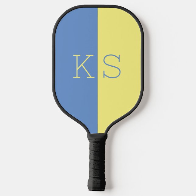 Moderne Minimal Yellow Dusty Blue Monogram Pickleball Schläger (Rückseite)