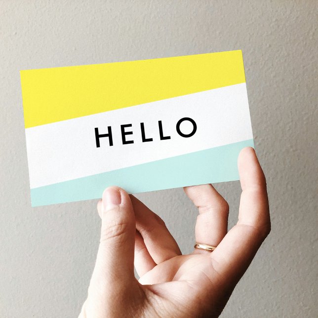 Moderne Minimal Yellow & Mint Hello Business Cards Visitenkarte (Von Creator hochgeladen)