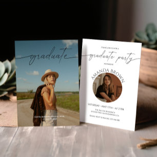 Moderne Minimal-Zwei-Foto-Graduierungsparty Einladung