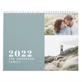 Moderne minimalblaue Multi-Foto-Familie Kalender