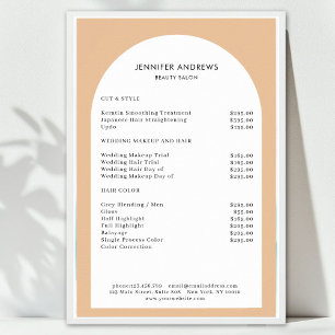 Moderne Minimalbogen Braune Weiße Salon-Preisliste Poster