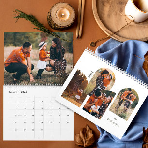 Moderne Minimalbogen-Familienfotos Stylisches Temp Kalender