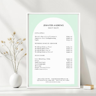 Moderne Minimalbogen Grün Salon Preisliste Poster