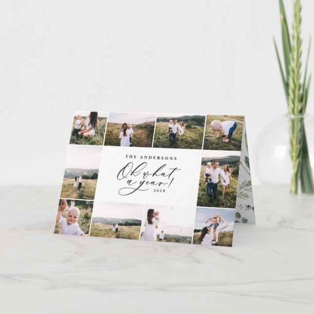 Moderne minimale 11 Foto Grünfamilie Feiertagskarte (Vorderseite)