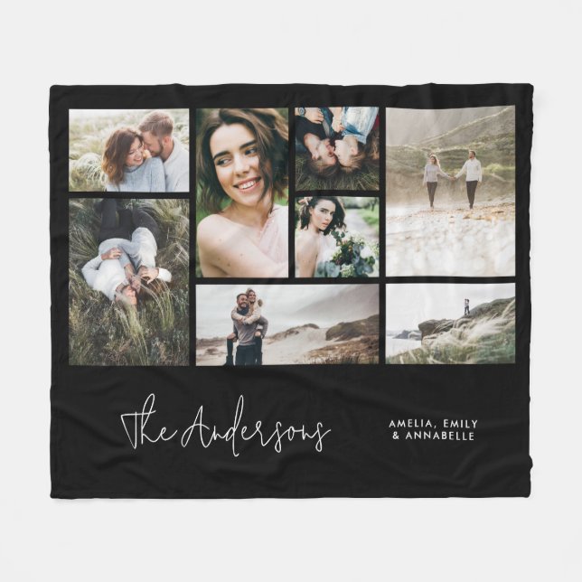 Moderne minimale 8-Foto-Familie elegant Fleecedecke (Vorderseite (Horizontal))