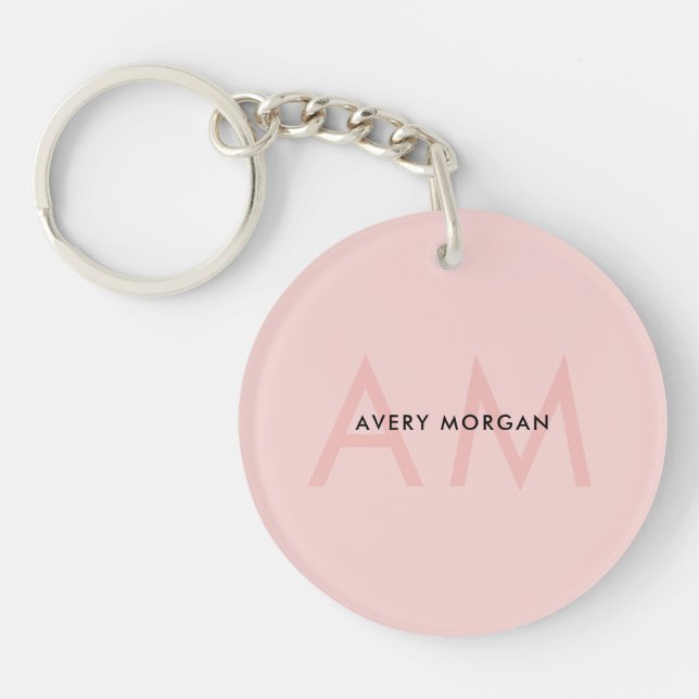 Moderne minimale Blush-Pink-Monogramm-Initialen Schlüsselanhänger (Vorderseite)