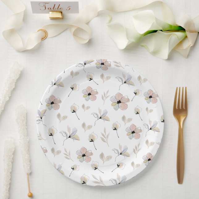 Moderne minimale Boho Floral Design Paper Teller (Hochzeit)