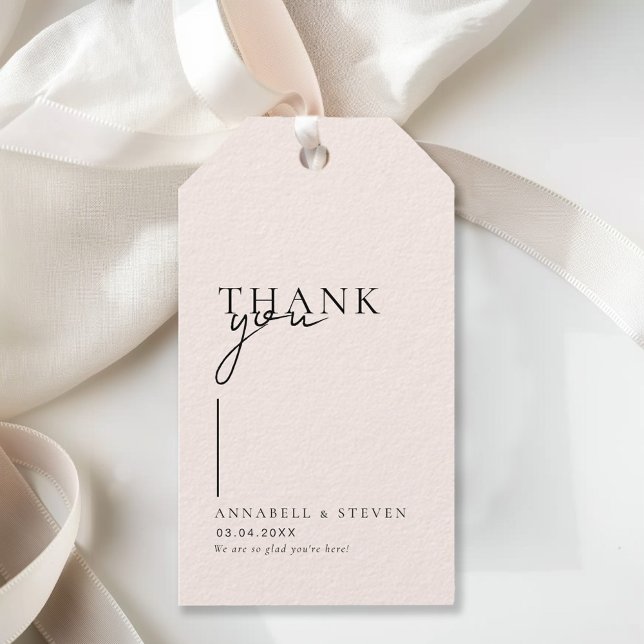 Moderne, minimale, "DANKE!" Hochzeit Geschenkanhänger (Modern, Minimal, "THANK YOU" Beige Wedding Gift Tags)
