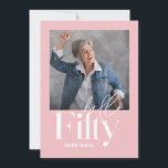 Moderne minimale einfach gürtelrosa 50. Geburtstag Einladung<br><div class="desc">Moderne minimale Typografie einfaches Foto mädchenhaft rosa und weiß 50. Geburtstagseinladung. Teil einer zeitgenössischen Sammlung.</div>