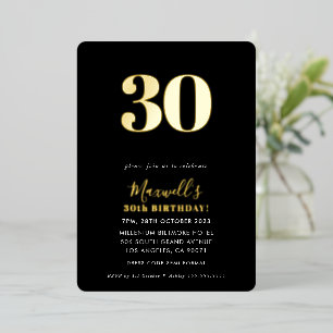 MODERNE MINIMALE einfache 30. Party schwarze weiße Folieneinladung
