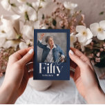 Moderne minimale einfache Marine blau 50. Geburtst Einladung<br><div class="desc">Moderne minimale Typografie einfache Foto Marine blau und weiß 50. Geburtstag Einladung. Teil einer zeitgenössischen Sammlung.</div>