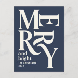 Moderne minimale einfache Marine blau frohe Weihna Feiertagspostkarte