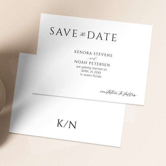 Moderne, minimale, elegante Schwarz-Weiß-Hochzeit Save The Date (Von Creator hochgeladen)