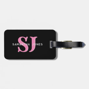 Moderne minimale fette Initialen Pink Black Monogr Gepäckanhänger