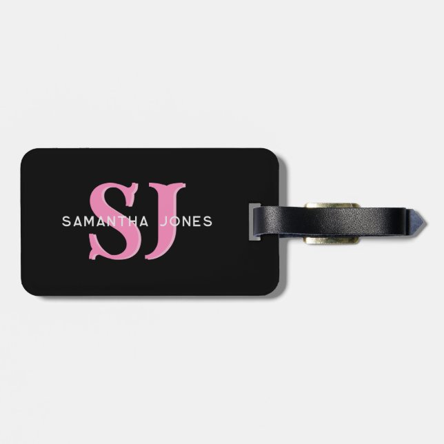 Moderne minimale fette Initialen Pink Black Monogr Gepäckanhänger (Rückseite horizontal)