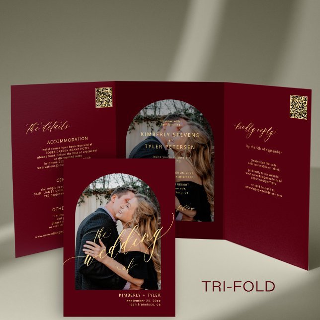 Moderne minimale Foto Hochzeit rsvp Details Bordea Dreifach Gefaltete Einladung (Von Creator hochgeladen)