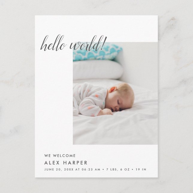 Moderne minimale Fotocollage Geburt Ankündigungspostkarte (Vorderseite)