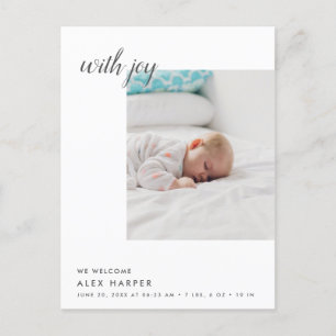 Moderne minimale Fotocollage Geburt Ankündigungspostkarte