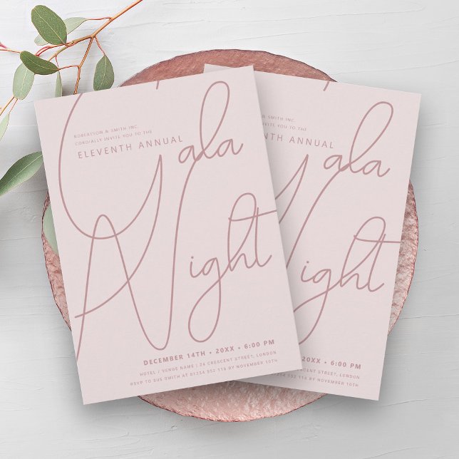 Moderne minimale GALA Unternehmen Business Blush P Einladung (Modern Minimal GALA Company Business Blush Pink Invitation)