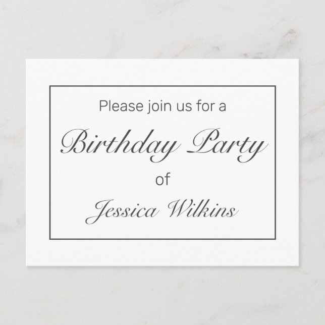 Moderne Minimale Geburtstagsparty Einladung Postka (Vorderseite)