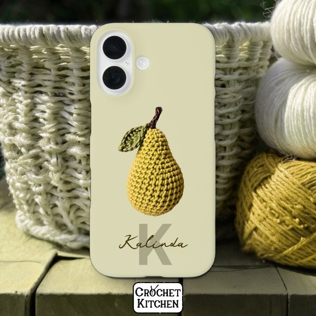 Moderne minimale gelbe Crochet Pear Monogram Name Case-Mate iPhone Hülle (Von Creator hochgeladen)