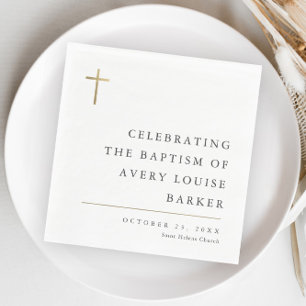 Moderne Minimale Goldkreuz-Taufe Serviette