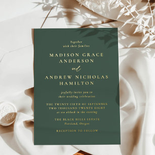 Moderne minimale Grün- und Goldhochzeit Folieneinladung
