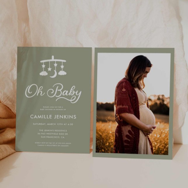 Moderne minimale grüne Hülle Oh Babydusche Einladung (Von Creator hochgeladen)