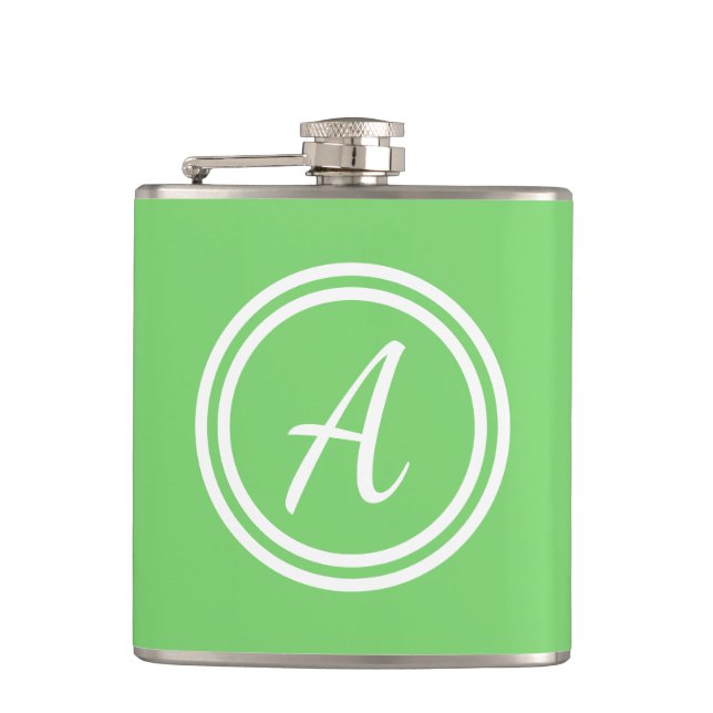Moderne minimale grüne Monogramm Flachmann (Vorderseite)