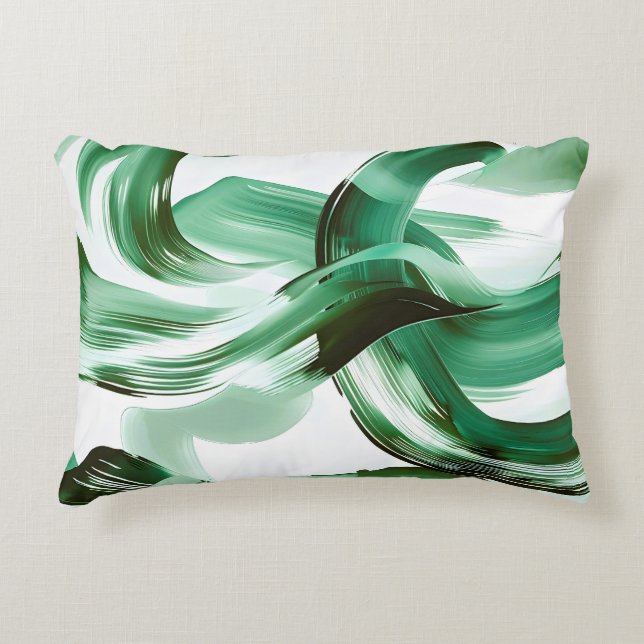 Moderne Minimale Grüne Pinselstriche Abstract Dekokissen (Vorderseite)