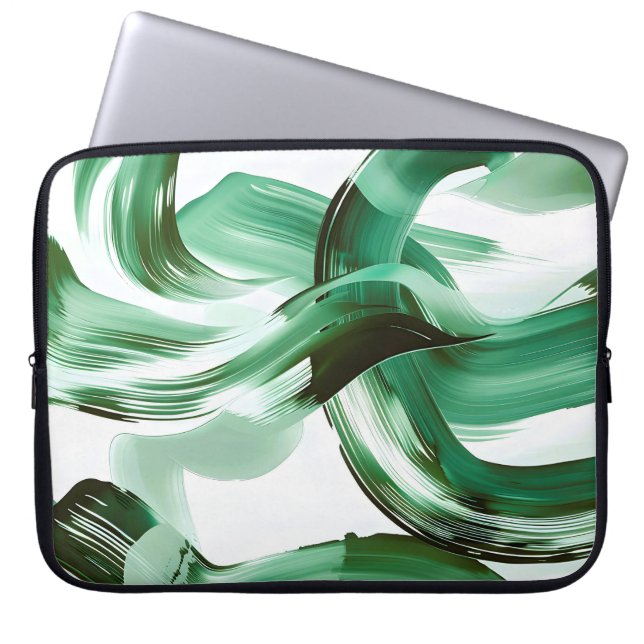 Moderne Minimale Grüne Pinselstriche Abstract Laptopschutzhülle (Vorderseite)