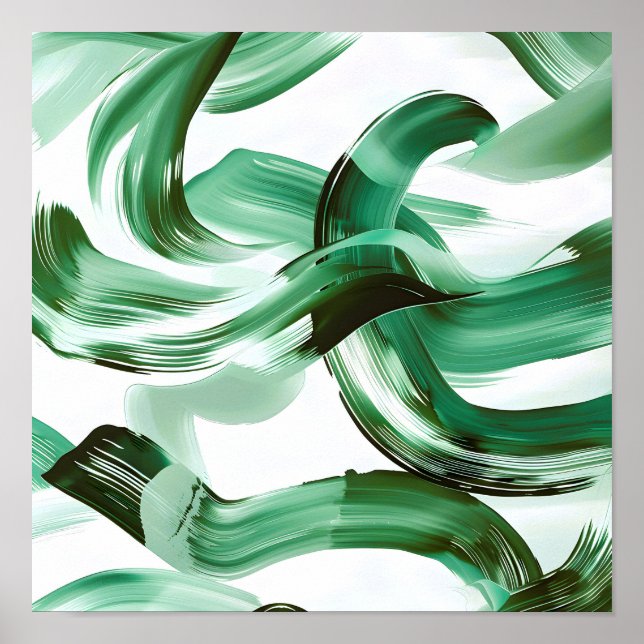 Moderne Minimale Grüne Pinselstriche Abstract Poster (Vorne)