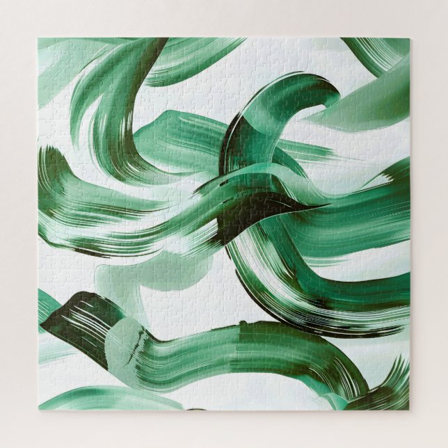 Moderne Minimale Grüne Pinselstriche Abstract Puzzle (Vertikal)