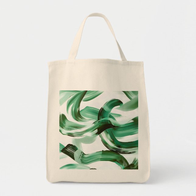 Moderne Minimale Grüne Pinselstriche Abstract Tragetasche (Vorne)