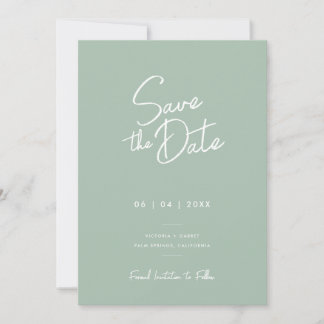 Moderne Minimale Hellgrüne Schrift Foto-Hochzeit Save The Date