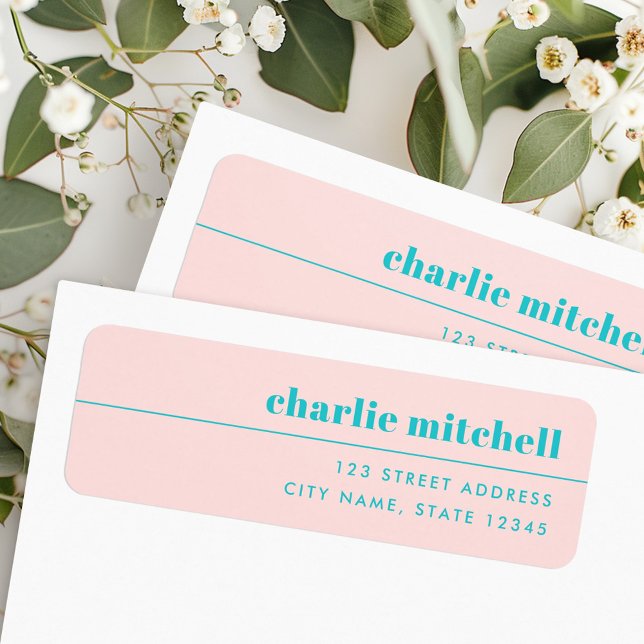 Moderne minimale hellrosa türkisfarbene Rücksendea (Modern minimal light pink turquoise return address label)