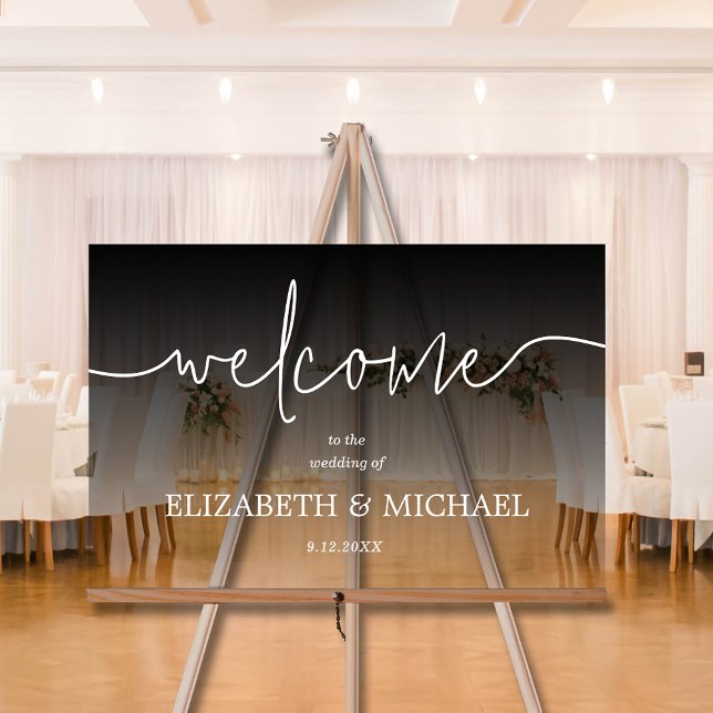 Moderne Minimale Hochzeit Willkommen Transparentes Acrylschild (Modern minimal wedding welcome transparent black acrylic sign)