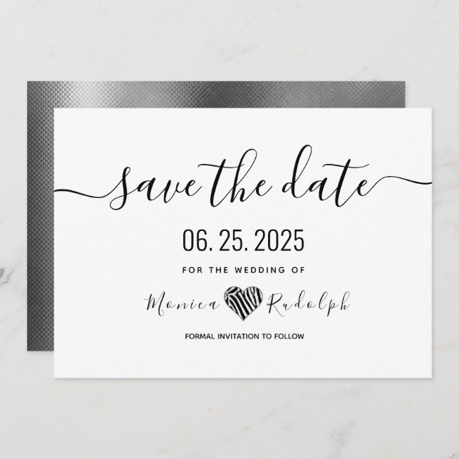 Moderne Minimale Kalligrafie-Hochzeit rettet das D Save The Date (Vorne/Hinten)