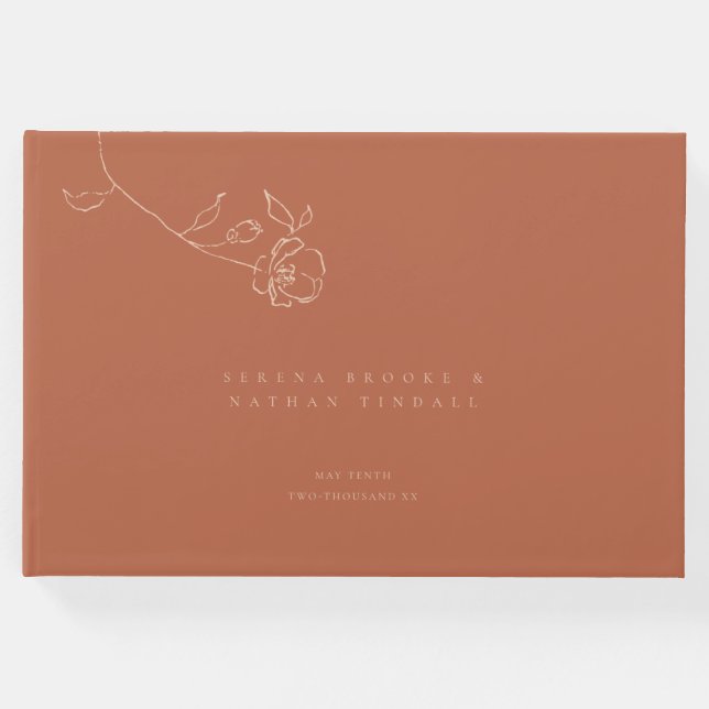 Moderne Minimale Kunstflorale Pfirsichrennen Hochz Gästebuch (Vorderseite)