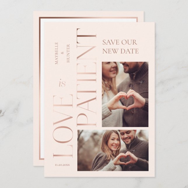 Moderne Minimale Liebe ist Rose Gold Foto Save The Date (Vorne/Hinten)