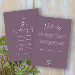 Moderne minimale lila Detail QR Code Hochzeit Einladung<br><div class="desc">Moderne klassische minimale Typografie fett Pflaume lila Hochzeitseinladung,  Detail und QR Code-Karte. Mit moderner,  eleganter Typografie und gestreiftem Backer-Design. Farben können individuell angepasst werden.</div>