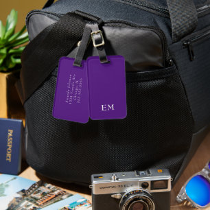 Moderne minimale Lila Mit Monogramm Initialen Gepäckanhänger