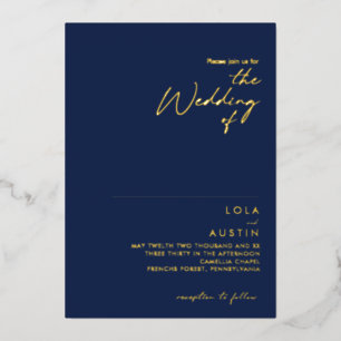 Moderne minimale Marine und Gold die Hochzeit von  Folieneinladung